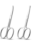 Facial Hair Small Grooming Scissors For Men Women - Eyebrow, Nose Hair, Mustache, Beard, Eyelashes, Ear Trimming Kit - Curved and Rounded Safety Tip Clippers For Hair Cutting 2PCS With Cover Sliver