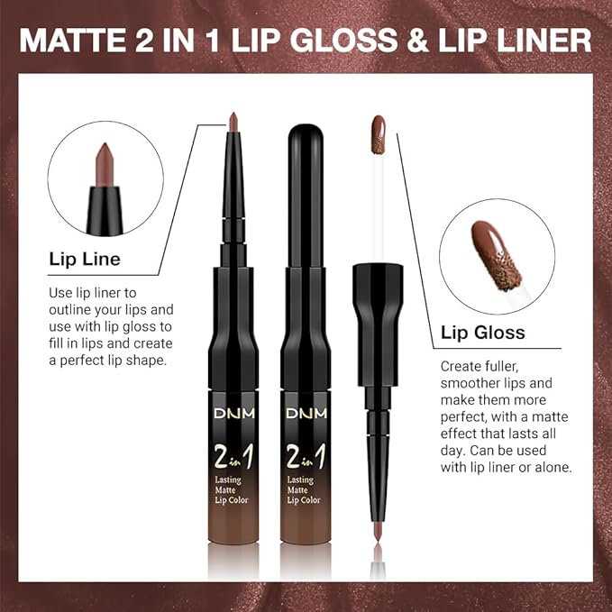 Kaely 2-in-1 Matte Lipstick and Lip Liner, Liquid Lip Stain Makeup for women Long Lasting Waterproof Smudge Proof, labiales matte mate larga duracion listip 24 hours originales, 25 Brown