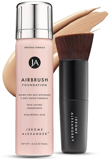 Jerome Alexander MagicMinerals AirBrush Foundation – 2 Piece Set with Airbrush Foundation and Kabuki Brush - Spray Makeup with Anti-aging Ingredients for Smooth Radiant Skin - Bright Light