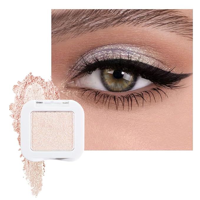 Glittler Single Eye Shadow Palette Makeup, Sheer White Sparkle Shimmer Monochrome Eyeshadow For Older Women, Pigmented Waterproof Sombras Para Ojos, Vegan, Talc, Paraben & Cruelty Free, 02