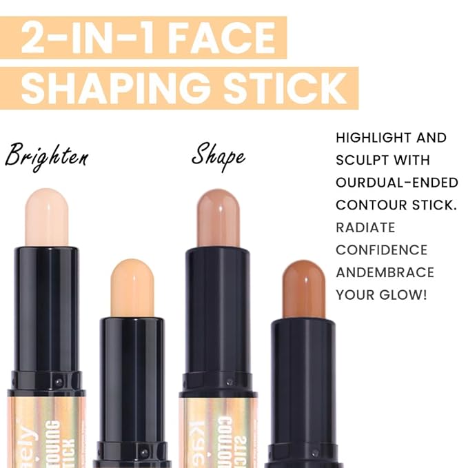Kaely 2Pcs Cream Bronzer Highlighter Stick,Face Shaping Contouring Shades Makeup,15+16