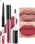 evpct 2Pcs Rose Red Pink Mauve Neutral Color Lip Liner and Matte Lipstick Makeup Sets Vegan Lipstick Lip Liner and Gloss Set Lip Stain Long Lasting Waterproof 24 31#