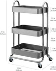 Amazon Basics 3-Tier Rolling Utility or Kitchen Cart, Lockable Wheels, Multifunctional Storage, Charcoal