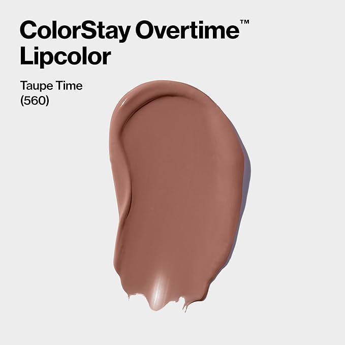 Revlon Liquid Lipstick with Clear Lip Gloss, ColorStay Overtime Lipcolor, Dual Ended with Vitamin E, 560 Taupe Time, 0.07 Fl Oz