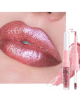 evpct Pine Red Metallic Glitter Lip Liner and Lipstick Combo Lip Gloss Stain Set Makeup for Women Long Lasting Waterproof 24, Warm Pink Metallic Shimmer Frosted Iridescent Shiny Liquid Lipstick 09
