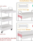 Calmootey 3-Tier Rolling Utility Cart with Drawer,Multifunctional Storage Organizer with Plastic Shelf & Metal Wheels,Storage Cart for Kitchen,Bathroom,Living Room,Office,White
