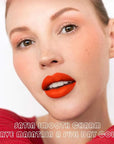 evpct 2Pcs Orange Light Fire Red Matte Liquid Lipstick Lip Gloss Stain and Retractable Lip Liner Makeup Set for Women Long Lasting Waterproof 24 Hours Lipstick labial mate larga duracion 24 54#