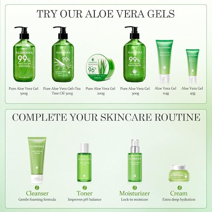 Aloderma Age-Defying Aloe Flower Essence Gel with 24K Gold Leaf, Made within 12 Hours of Harvest - Luxurious Aloe Gel with Allantoin & Hyaluronic Acid for a Shimmering, Youthful Complexion, 7oz 3-Pack