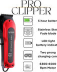 Supreme Trimmer Pro Clipper All Metal w/Fade Blade | 300 Min Run Time Professional Clipper Set, Cordless Beard Trimmer | STC5030 Red