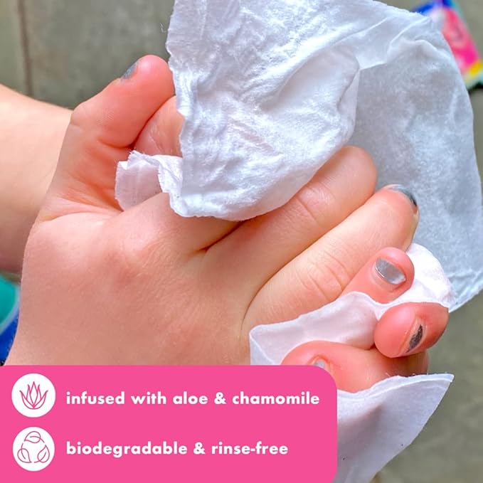 Mr. Bubble Moisturizing Kids Gentle Face and Hand Wipes, Travel Size Biodegradable Deep Cleaning Towelettes Made with Hydrating Aloe Vera and Chamomile (Pack of 12 Pouches, 15 Wipes Each)
