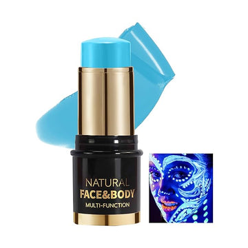 UV Neon Blue Face Body Paint Stick, Colored Professional Full-Coverage Oil-Based Eye Black Stick for Halloween Cosplay Christmas, Face Painting Foundation Makeup Glow in the Dark Party Supplies-06