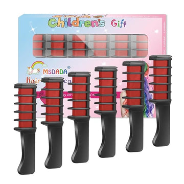 MSDADA New Hair Chalk Comb Temporary Hair Color Dye for Girls Kids with Light Color Hair, Washable Hair Chalk for Girls Age 4 5 6 7 8 9 10 Birthday Cosplay DIY, Christmas, New Year(Red)