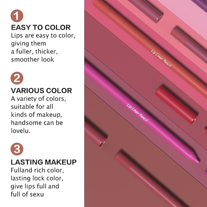 evpct 1Pcs Deep Pink Matte Long Lasting Lip Liner Pencils Makeup for Shaping & Sculpting Lips, No Transfer Long Wear Waterproof Pigmented Lip Liner lipliners Crayon Lipstick Pencil Sharpener 15