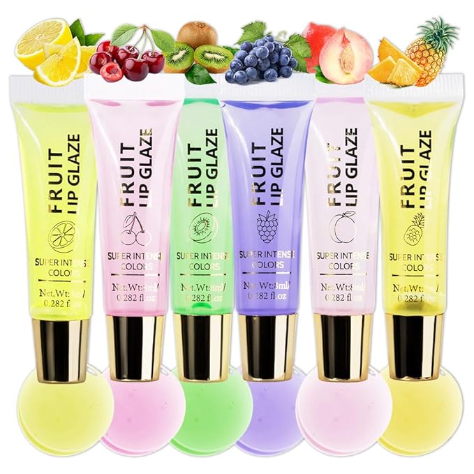 6 Pcs Ultra-Hydrating Lip Gloss Set with Vitamin Oils | High-Shine, Non-Sticky Lip Balm for Smooth, Nourished Lips (6pcs-clear fruit lip gloss kit, pack of 6)