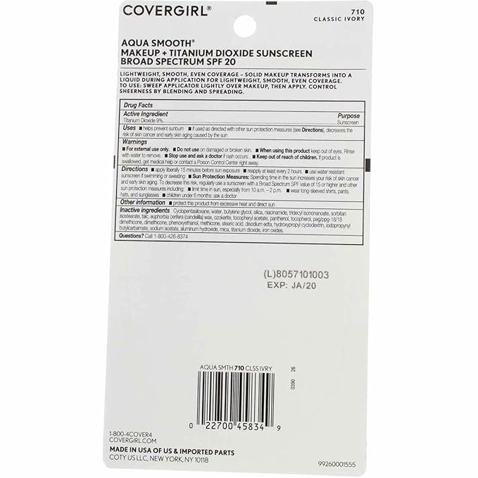 CoverGirl Aquasmooth SPF 20 Compact Foundation, 710 Classic Ivory, 0.4 Ounce