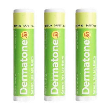 Dermatone Green Tea Lip Balm Stocking Stuffer | Moisturizing | Medicated | Aloe & Vitamin E | Soothes Chapped & Cracked Lips | SPF30 | 3-pack (Green Tea, 0.15oz)