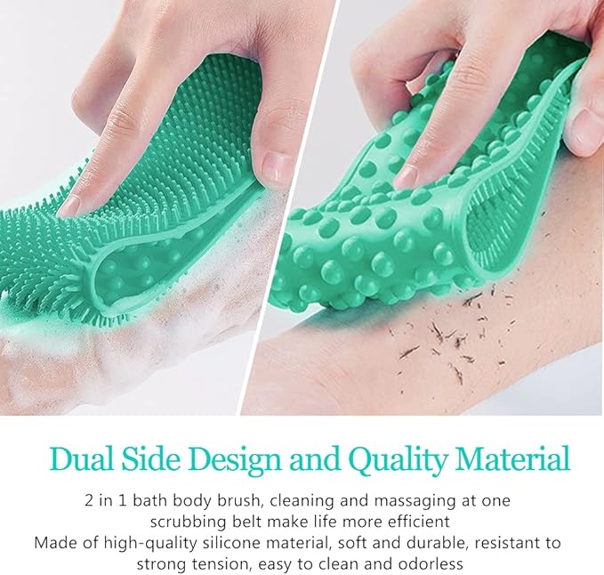 Inmorven Exfoliating Back Scrubber for Shower with Handles, 30 Inch Double-Sided Back Exfoliator Body Scrub Towel, Exfoliating Washcloth Bath Tool for use in Shower, Clean Skin for Men & Women (Green)
