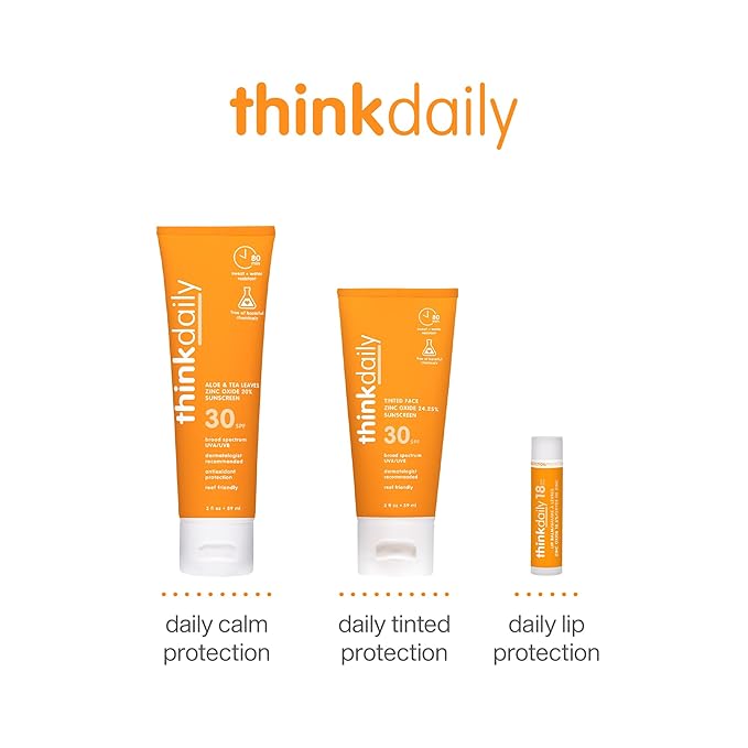 Thinkdaily SPF 30 Mineral Sunscreen with Aloe & Tea Leave, 3 Fl Oz - Safe, Natural, Water Resistant, Broad Spectrum UVA/UVB Zinc Oxide Sun Screen for Sun Protection – Reef Safe Sunscreen