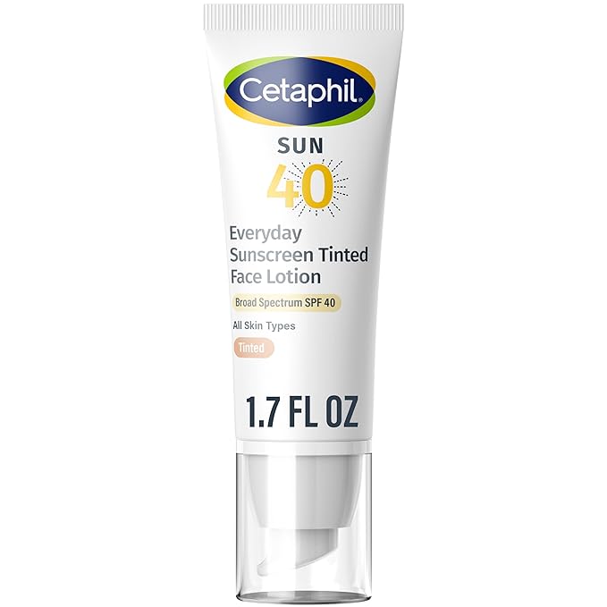 CETAPHIL Everyday Sunscreen Tinted Lotion for Face, 1.7 fl oz, 100% UVA/UVB Mineral Sunscreen: Titanium Dioxide & Zinc Oxide, SPF 40, For Sensitive Skin