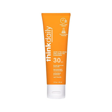 Thinkdaily SPF 30 Mineral Sunscreen with Aloe & Tea Leave, 3 Fl Oz - Safe, Natural, Water Resistant, Broad Spectrum UVA/UVB Zinc Oxide Sun Screen for Sun Protection – Reef Safe Sunscreen
