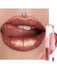 evpct Copper Metallic Glitter Lip Liner and Lipstick Combo Lip Gloss Stain Set Makeup for Women Long Lasting Waterproof 24, Bronze Gold Mocha Metallic Shimmer Frosted Iridescent Glossy Liquid Lipstick