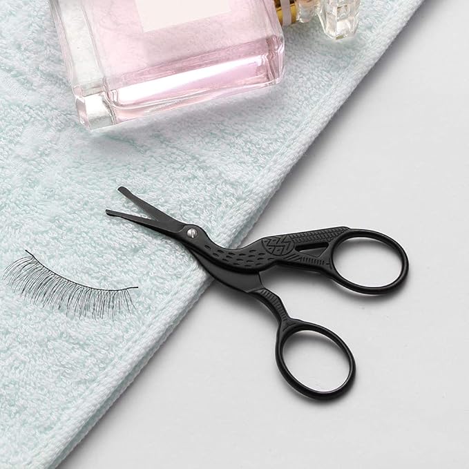LIVINGO 3.5" Rounded Tip Vintage Stork Scissors, Professional Stainless Steel with Black Titanium Coated, Cuticle Pedicure Beauty Grooming Scissors for Eyebrow, Facial Hair, Dry Skin, Nose Hair