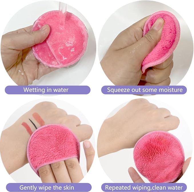 SUNLAND Reusable Makeup Remover Pads for Face,Eye,Lips 16 Pack Microfiber Face Cleansing Gloves Washable with Laundry Bag and Travel Bag Rounds Toner Pads（Round 3.15inchx16 Pink）