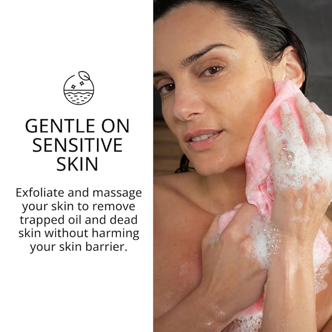 Exfoliating Washcloth Face & Body Scrub Towel - Japanese Exfoliating Towel with Hexagon Fibers, Body Scrubber with 2 Sides for Scrubbing & Washing, Extra Long Body Towel (Pink, 3 Pack)