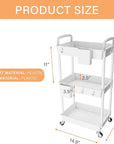 3 Tier Rolling Utility Cart with Handle,REBECAT Utility Cart Made of Multifunctional Storage Organizer Tool for Kitchen,Bathroom,Living Room,Office(White)