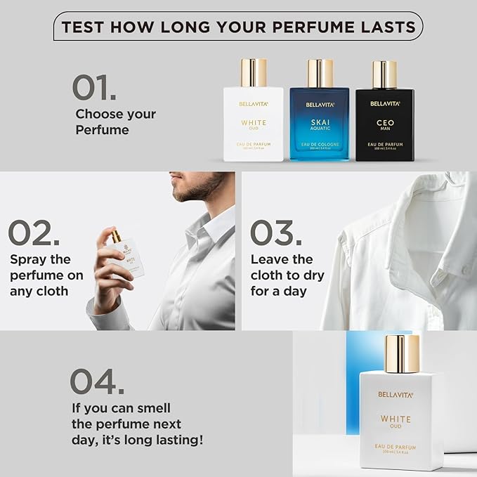 BellaVita Luxury White OUD Unisex Perfume 100Ml | Premium Arabic Men and Women Perfumes | Notes of Artemisia, Musk, Oud Vetiver and Freesias | Exquisite Unisex Arabian Perfume for Women & Men