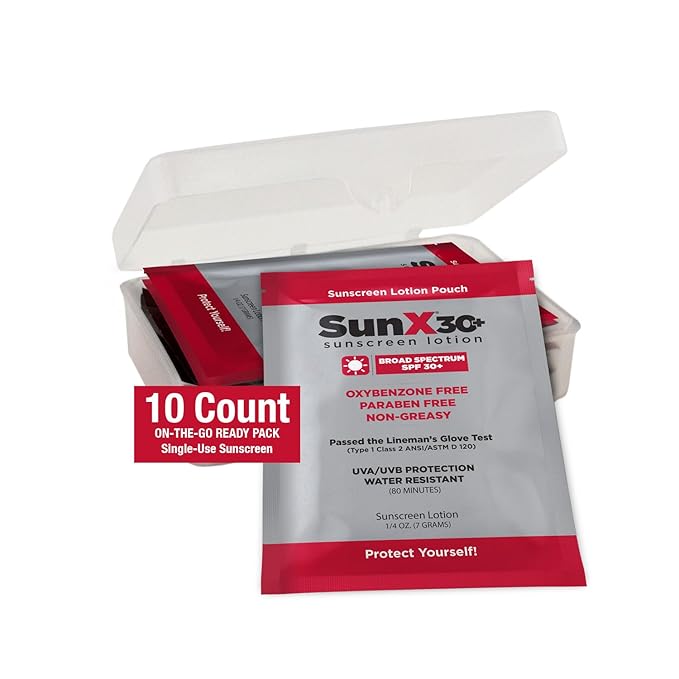 CoreTex Sun X 30+ SPF Broad Spectrum Sunscreen Packets w/Carrying Case - Pack of 10 Paraben, Oxybenzone, Octinoxate, & Oil Free Sunscreen - No White Cast and Water Resistant up to 80 Minutes