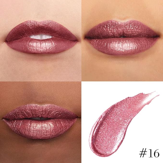 Kaely 2-in-1 Mauve Metallic Lipstick and Lip Liner, Shimmer Liquid Metallic Lipsticks for Women, Glitter Lip Gloss Stain Long Lasting Waterproof Smudge Proof 24 Hour, Vegan Makeup, 16