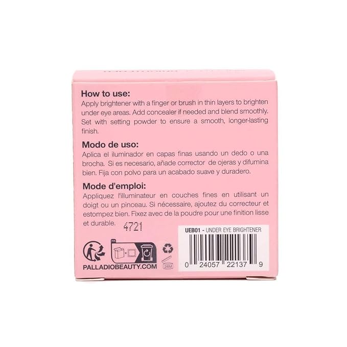 Palladio Under Eye Brightener, Conceal, Brightens, Reduces Appearance of Dark Circles, With Caffeine Peptides & Vitamin E, Tired Skin Color Correcting Brightener & Primer, Light to Medium (Soft Pink)