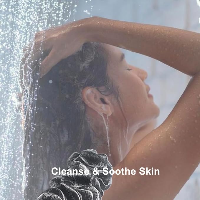 SHOWER BOUQUET Loofah-Charcoal Back-Scrubber 2-Pack // Long-Handle Bath-Sponge Brush/Extra Large Soft Mesh Loofa-Lufa-Loufa for Men & Women - Exfoliate with Full Pure Cleanse in Bathing Accessories