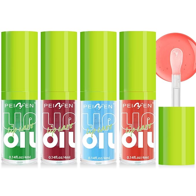 4 PCS Hydrating Lip Oil, Big Brush Head Lip Glaze Shiny Transparent Lip Glow Oil, Nourishing & Non-sticky Long Lasting Fresh Clear Smooth Lip Care Plumping Lip Oil (4PCS)