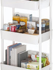 Sywhitta 3-Tier Plastic Rolling Utility Cart with Handle, Multi-Functional Storage Trolley for Office, Living Room, Kitchen, Movable Storage Organizer with Wheels, White