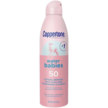 Coppertone WaterBabies Sunscreen Quick Cover Lotion Spray Broad Spectrum SPF 50 (6 Ounce) (Packaging may vary)