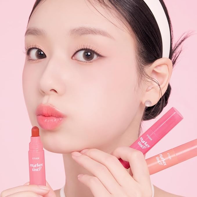 ETUDE Dear Darling Marker Tint #7 Peach Apricot (5g) | Hydrating & Long Lasting Lip Stain | High Pigmented Lip Maker with Easy Drawing Tip | Korean Daily Lip Tint, Korean Makeup, Kbeauty