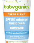 Babyganics SPF 50 Mineral Sunscreen Lotion, Sheer Blend, UVA UVB Protection, Octinoxate & Oxybenzone Free, Water Resistant, Fragrance Free, 8 oz