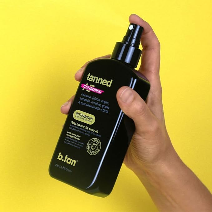 b.tan Best Tanning Oil | Get Tanned Intensifier Dry Spray - Fast, Dark Outdoor Sun Tan From Tan Accelerating Actives, Packed with Moisturizing Oils, No SPF, Austrailian Brand, 8 Fl Oz