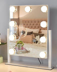 Vanity Mirror with Lights,Lighted Vanity Mirror with 9 Dimmable Bulbs for Dressing Room & Bedroom,3 Color Lighting,Modes Detachable 10x Magnification 360°Ratation(White)