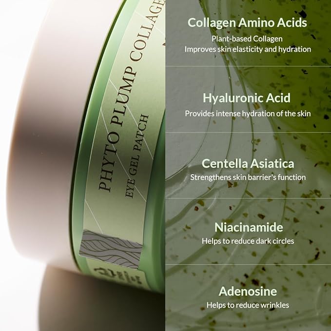 MIZON Phyto Plump Collagen Eye Gel Patch with Moringa, Triple Hyaluronic Acid, and Botanical Extracts for Brightening, Hydration, and Elasticity – 60pcs – Improves Vitality and Glow