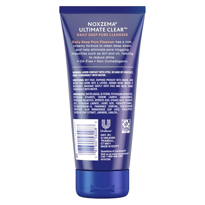 Noxzema Ultimate Clear Daily Deep Pore Oil-Free Cleanser for Soft, Smooth Skin Daily Face Wash for Women and Men, Facial Cleanser for Acne Prone Skin, 6 Oz Ea (Pack of 6)