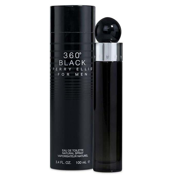 Perry Ellis 360° Black Eau De Toilette Spray for Men - Mens Cologne, Long Lasting Perfume, EDT, Fragrance with Notes of Ginger, Cardamom & Tobacco Leaf - 3.4 fl oz (100 mL)