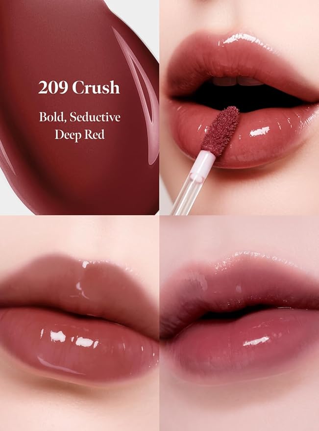 Dew Drop Tint #209 Crush 4.5g, Hydrating, Glossy, Lightweight Lip Stain with High-shine, Long Lasting Color with Moisturizing Lip Drop, Dewy Finish, Korean Beauty Makeup