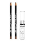NYX PROFESSIONAL MAKEUP Slim Lip Pencil (Espresso) + Butter Gloss (Sugar Glass, Clear), 3-Pack Bundle