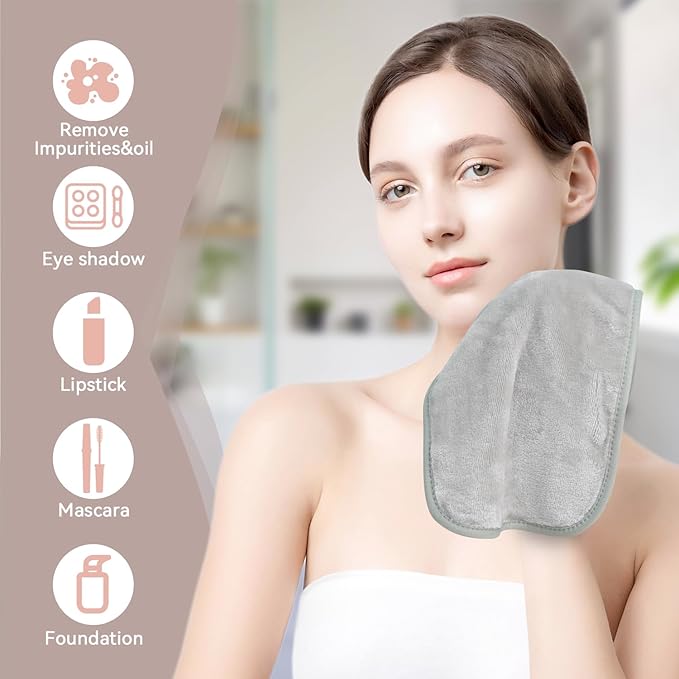 Nugilla Makeup Remover Cloths, 8 Pack Reusable Face Wash Cloths, Soft Microfiber Face Cloth for Women (Neutrals)