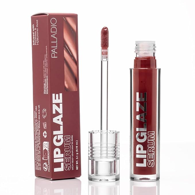 Palladio Lip Glaze Serum, Hydrating Lip Gloss with Peptides & Hyaluronic Acid for Plump, Smooth, and Nourished Lips – Vegan, High-Shine, Non-Sticky Finish (Red Merlot)