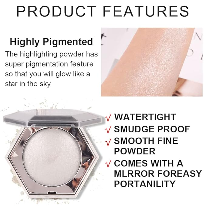 evpct Pearl White Silver Face Highlighter Makeup Shimmer