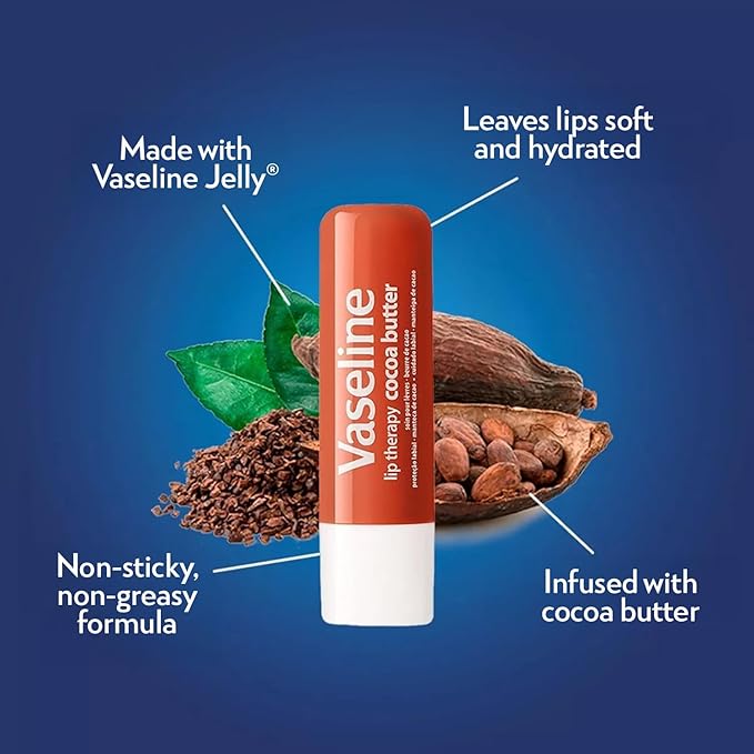 Vaseline Lip Therapy Cocoa Butter Lip Balm, 6 Pack, 0.16 Oz Ea